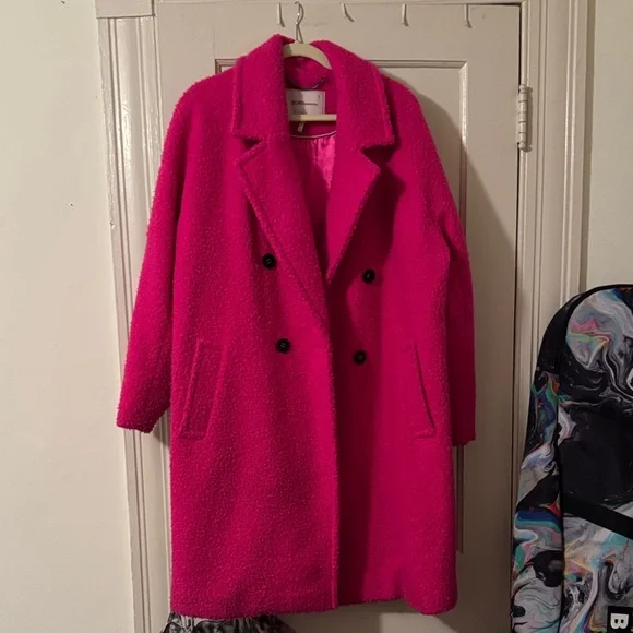 Women's Pink Double-Breasted Coat - Picture 1 of 3